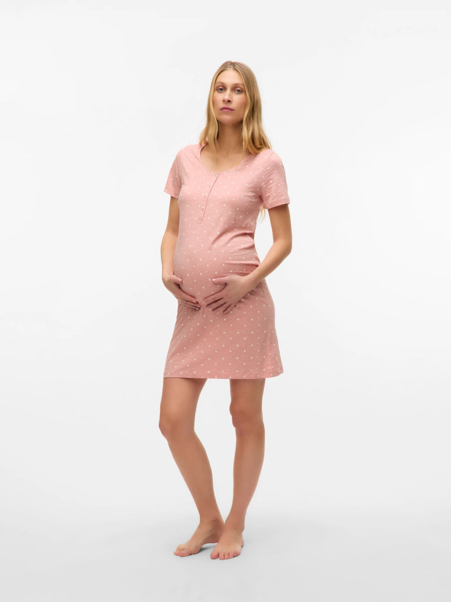 Mamalicious 2 - i - 1 natkjole til graviditet og amning, MLMira, lyserosa/Misty Rose stjerneprint - Buump - Nightgown - Mamalicious