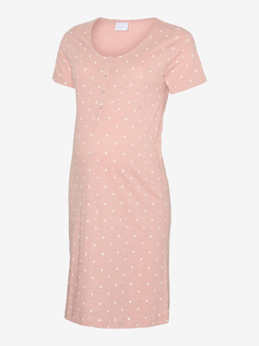Mamalicious 2 - i - 1 natkjole til graviditet og amning, MLMira, lyserosa/Misty Rose stjerneprint - Buump - Nightgown - Mamalicious