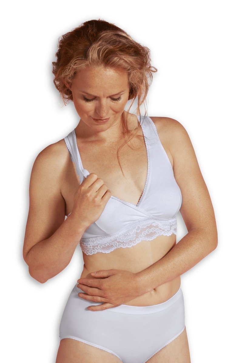 Carriwell Crossover Sove-og amme-BH, økologisk, hvid.#CarriwellLingerieBuump