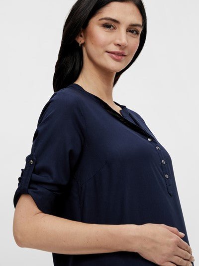 Mamalicious 3/4 ærmet vente tunika, navy viskose, MLMercy#MamaliciousShirtBuump