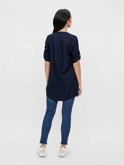Mamalicious 3/4 ærmet vente tunika, navy viskose, MLMercy#MamaliciousShirtBuump