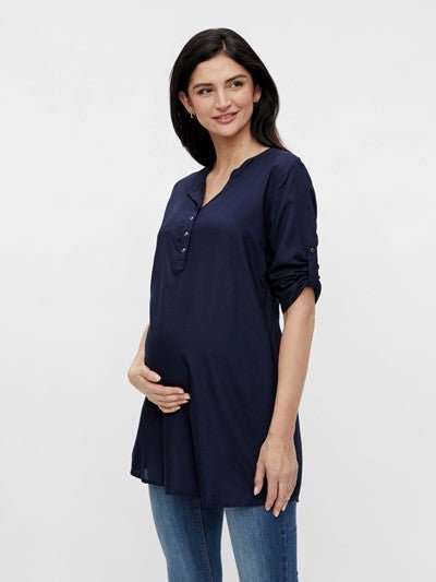 Mamalicious 3/4 ærmet vente tunika, navy viskose, MLMercy#MamaliciousShirtBuump