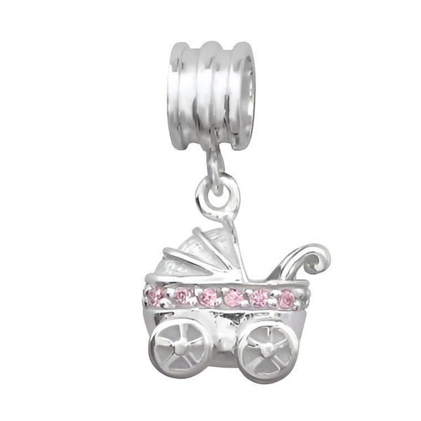 Halskæde med barnevogn i sølv med pink zirconia sten - Buump - Jewelry - Buump